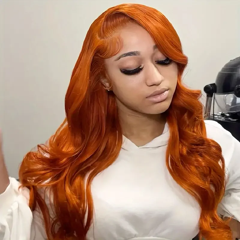 

Orange Ginger 13x6 hd lace frontal human hair wigs for women Body wave 13x4 lace front colored wigs 30 inch Glueless Wigs