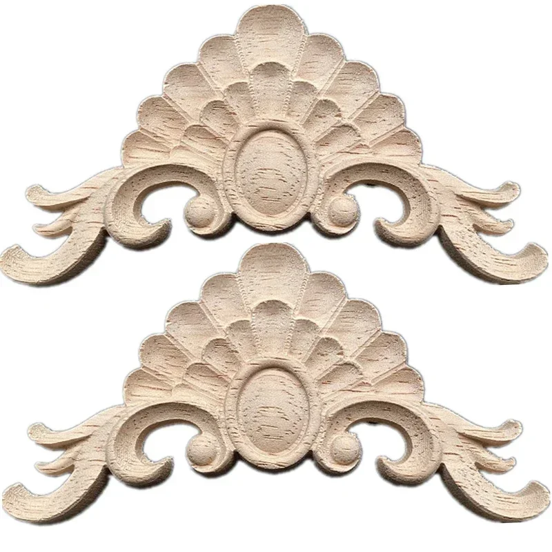 2PCS 14cm Wood Carved Corner Onlay Applique Frame Door Decor Wall Doors Furniture Decorative Modern Figurines Wooden Miniatures