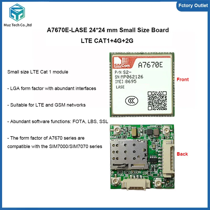 SIMCOM A7670E-LASE mini Core Board LTE CAT1 4G+2G+Voice Module Development Board Breakout kit for Europe/Middle East/Africa