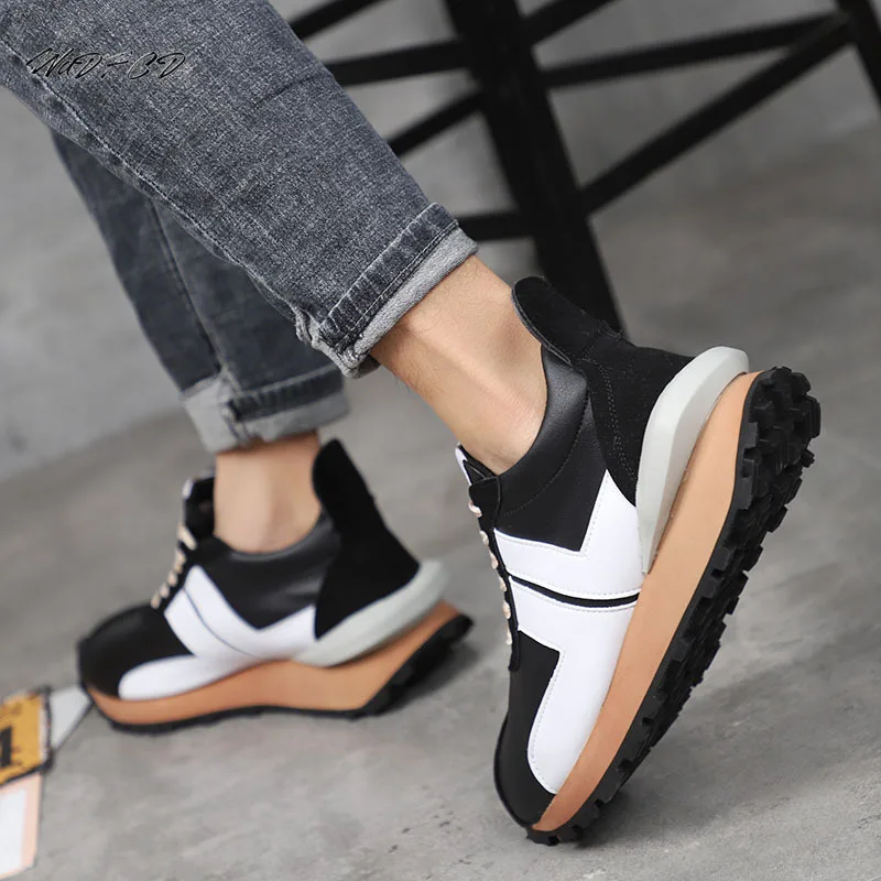 Mens Sneakers Casual Fashion Leather Upper Flat Platform Running Shoes Street Trend Cool Easy Matching Outdoor Sport Shoes