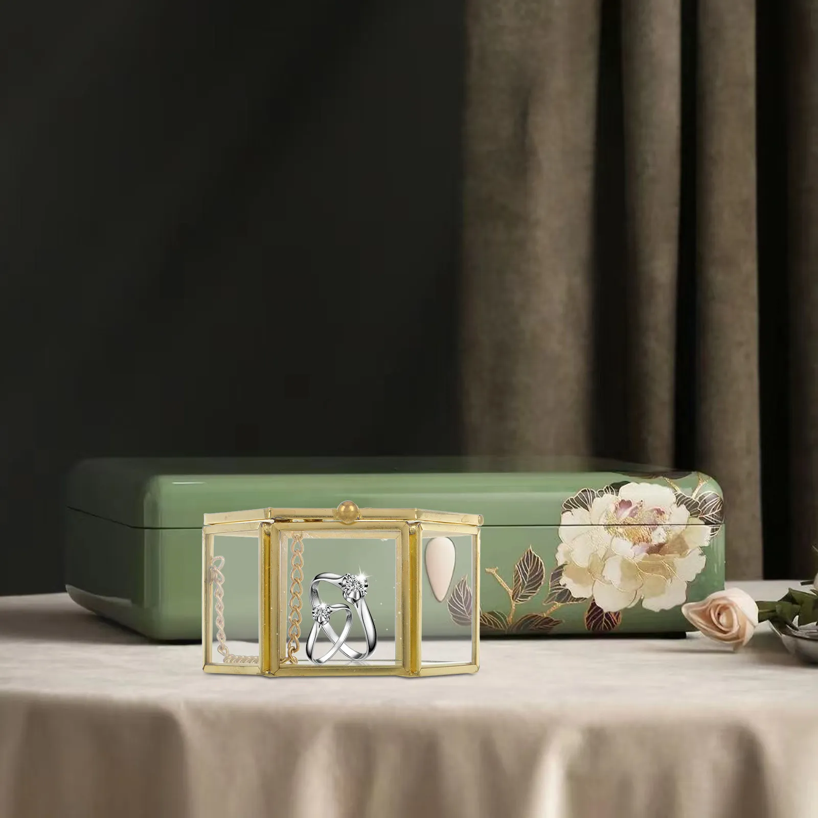 

Hexagon Geometric Ring Box Luxury Noble Color Unique Wedding Favor Jewelry Storage Display for Rings Earrings Necklaces