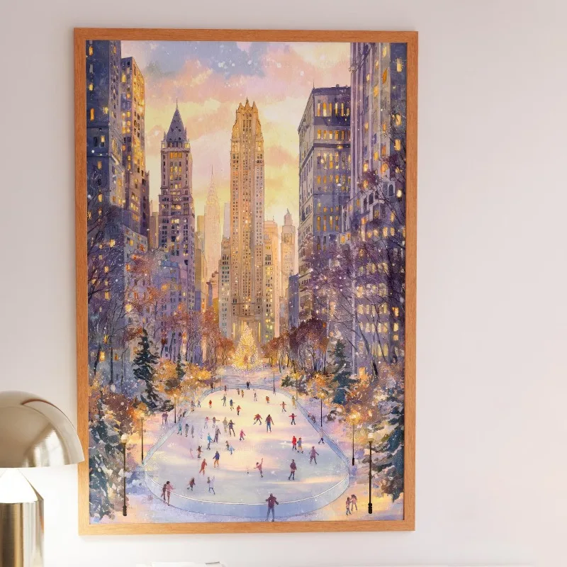 Winter New York City Canvas Wall Art Unframed Print Christmas Ice Skating Scene Poster for Festive Home Wall Decor