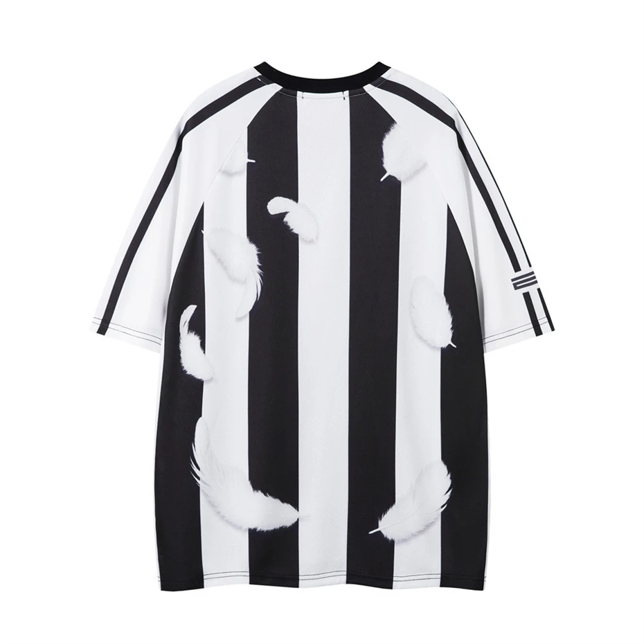 Vintage Striped Jersey T-Shirt Men Y2K Graphic Print Sport Breathable Tshirt Harajuku Hip Hop Casual