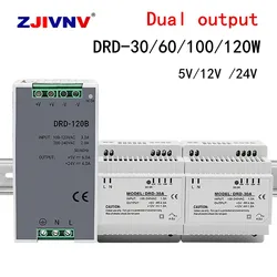 Din rail type two group 12V 24V 5V 1A 2A 3A switching power supply dual output dc power supply DRD-30/60/100/120W