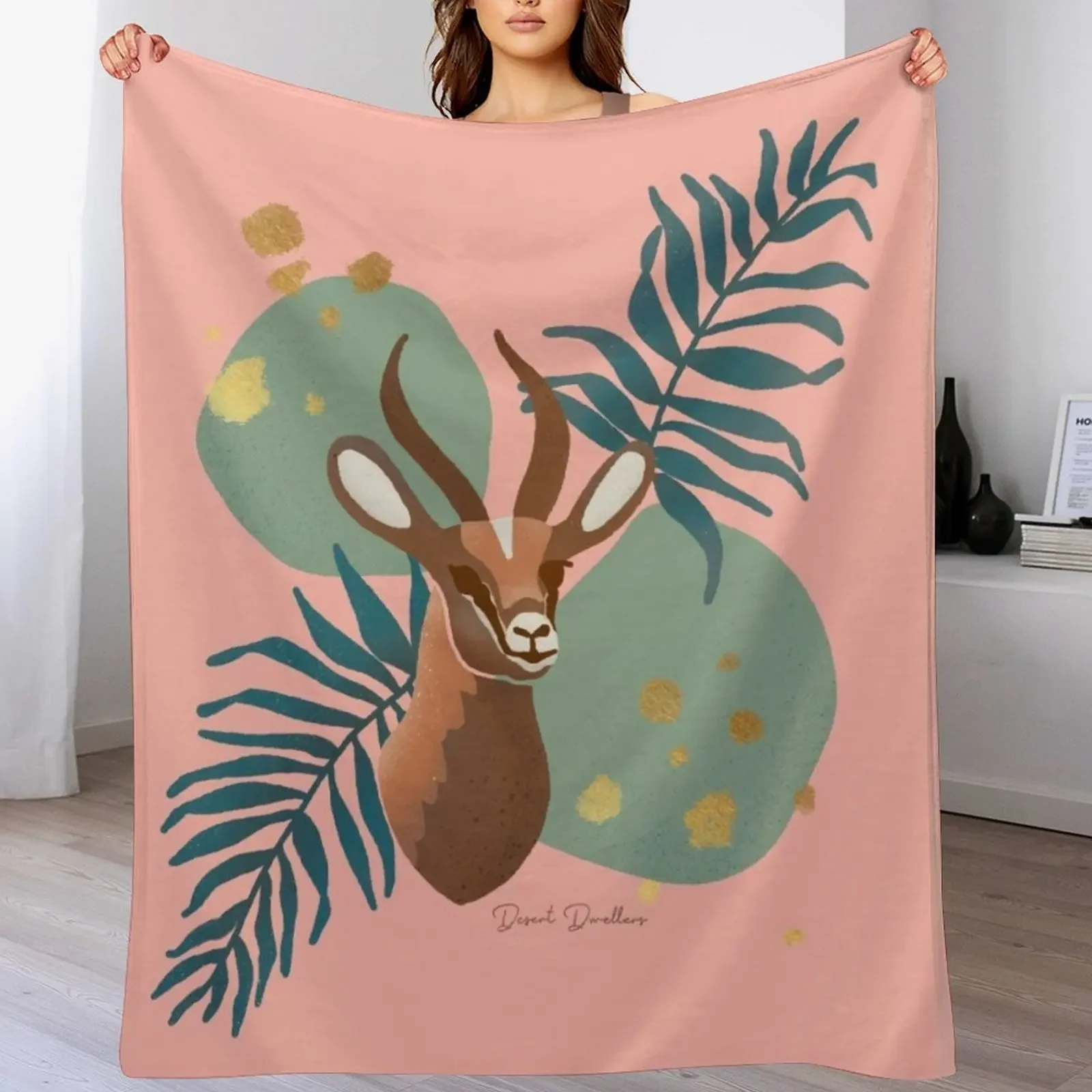 

Arabian Gazelle in Teal, Pink and Gold Throw Blanket For Baby Furrys For Sofa Thin Flannels Blankets