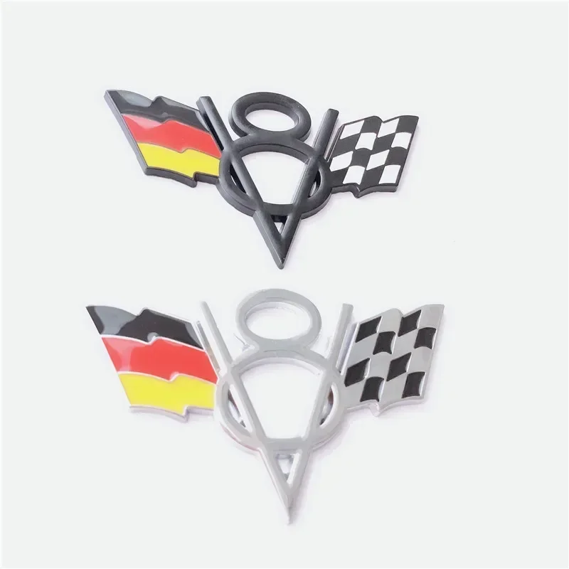 3D Metal US UK Germany Flag V8 Logo Car Trunk Emblem Badge Decal For Dodge Jeep Ford Toyota Chevrolet V8 Sticker Accessories