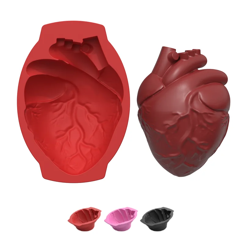 Silicone Heart Mold Human Brain Cake Mold Large Volume with Support Base Thicken Organs Mould Halloween Candy Chocolate Pudding