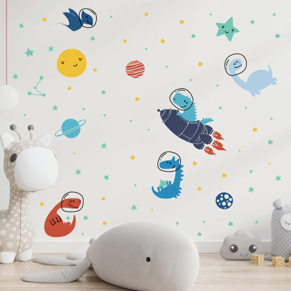 3d astronaut dinosaur wall sticker for kids room self adhesive nursery school wall art decal