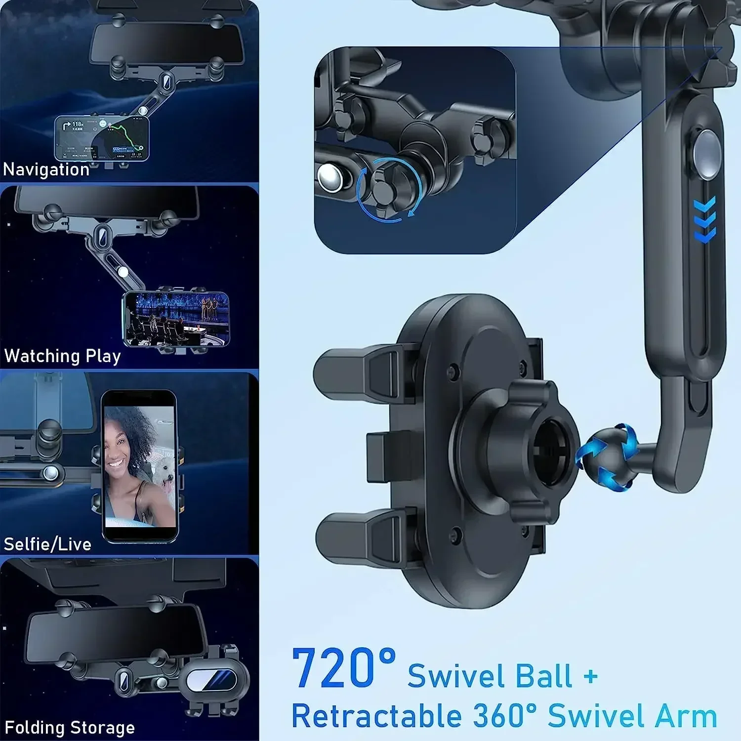 360 °   Multifunktionale Auto Rückspiegel Handy Halter Für Auto Rotation & Einstellbare Teleskop Telefon Auto Halterung Steht ﻿