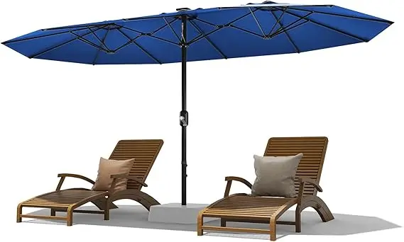 13FT Double-Sided Rectangular Patio Umbrella, Large Outdoor Market Umbrella with Crank and Push-Button Tilt, Fade-Resistant UPF 50+ Canopy for Deck, Pool, Backyard