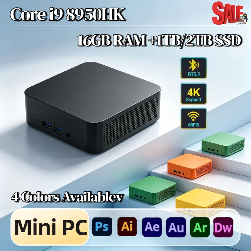 Intel i9 8950HK High Speed Mini PC 16GB RAM 1TB 2TB NVMe SSD WiFi6 BT5.2 Low Power Desktop Computer Dual HDMI Pro Unit