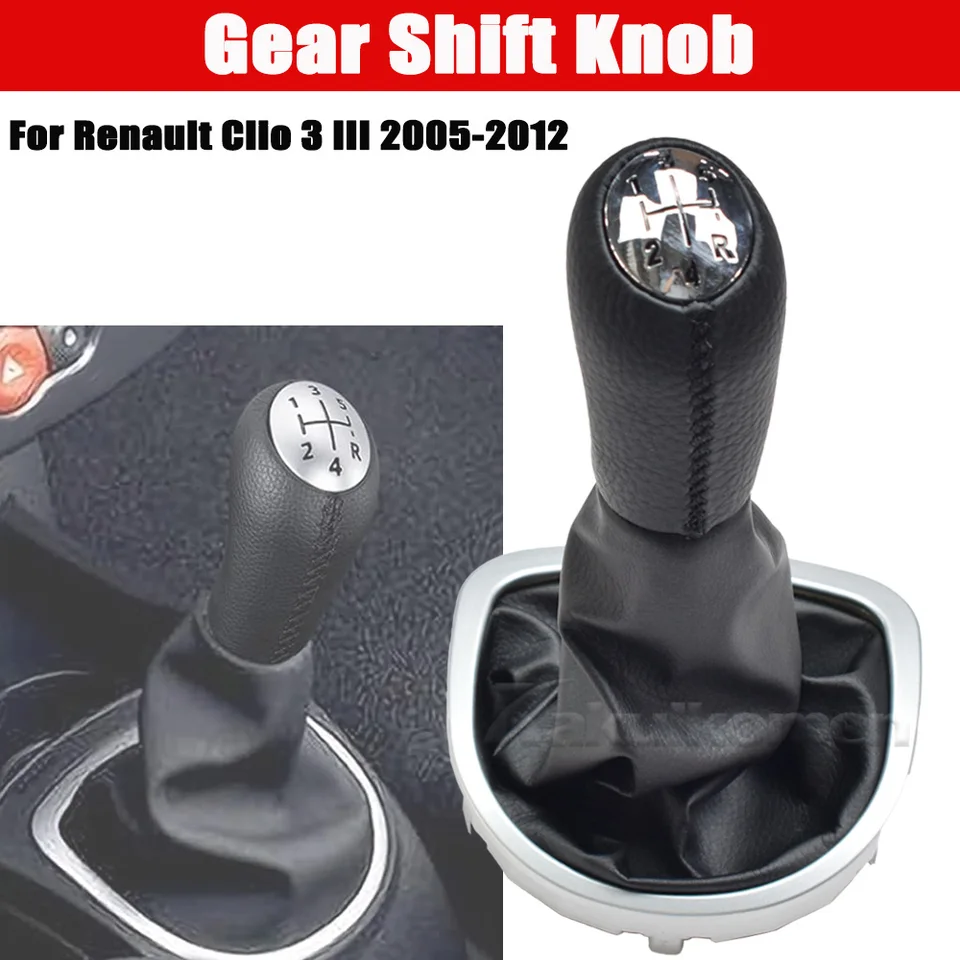 Pommeau Levier De Vitesse Cuir + Plastique Pour Renault Clio 3 III (2005-2012) – Manuelle 6 Vitesses – Cache Anti-Poussière Élégant
