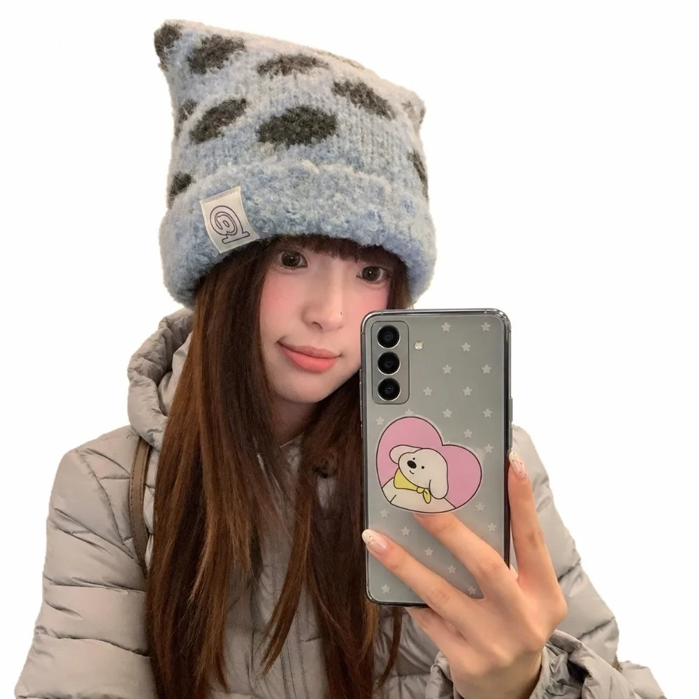 Polyester Knitted Beanie Hat 56cm-58cm Circumference Adjustable Size Spot Beanie Ear Hat Face Slimming Thick Warm Winter Hat