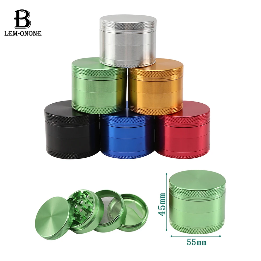 10Pcs 55mm Al Alloy, Herb Mills, 4-parts, Spice Grinder, Metal Crusher, Kitchen Tools, Smoking Accessories for Smoker Gifts