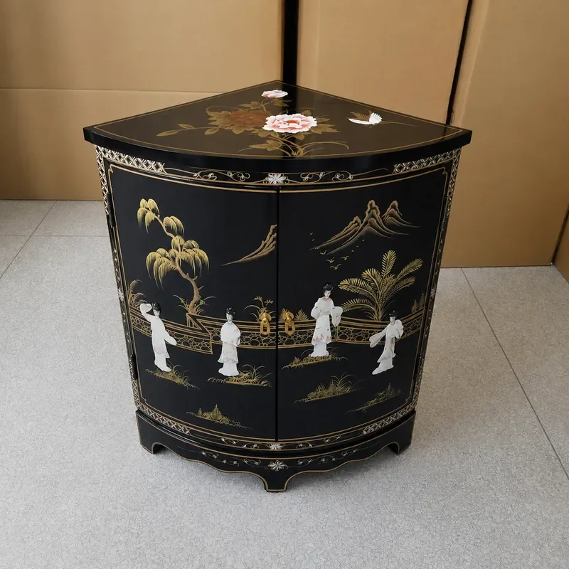 Corner Cabinet Bright Paint Shell Triangle Storage Locker Classical Painted Furniture