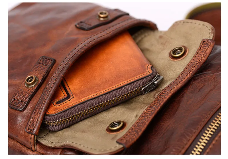 Fashion vintage luxury natural genuine leather men's pleated chest bag outdoor casual real cowhide black tablet shoulder bag