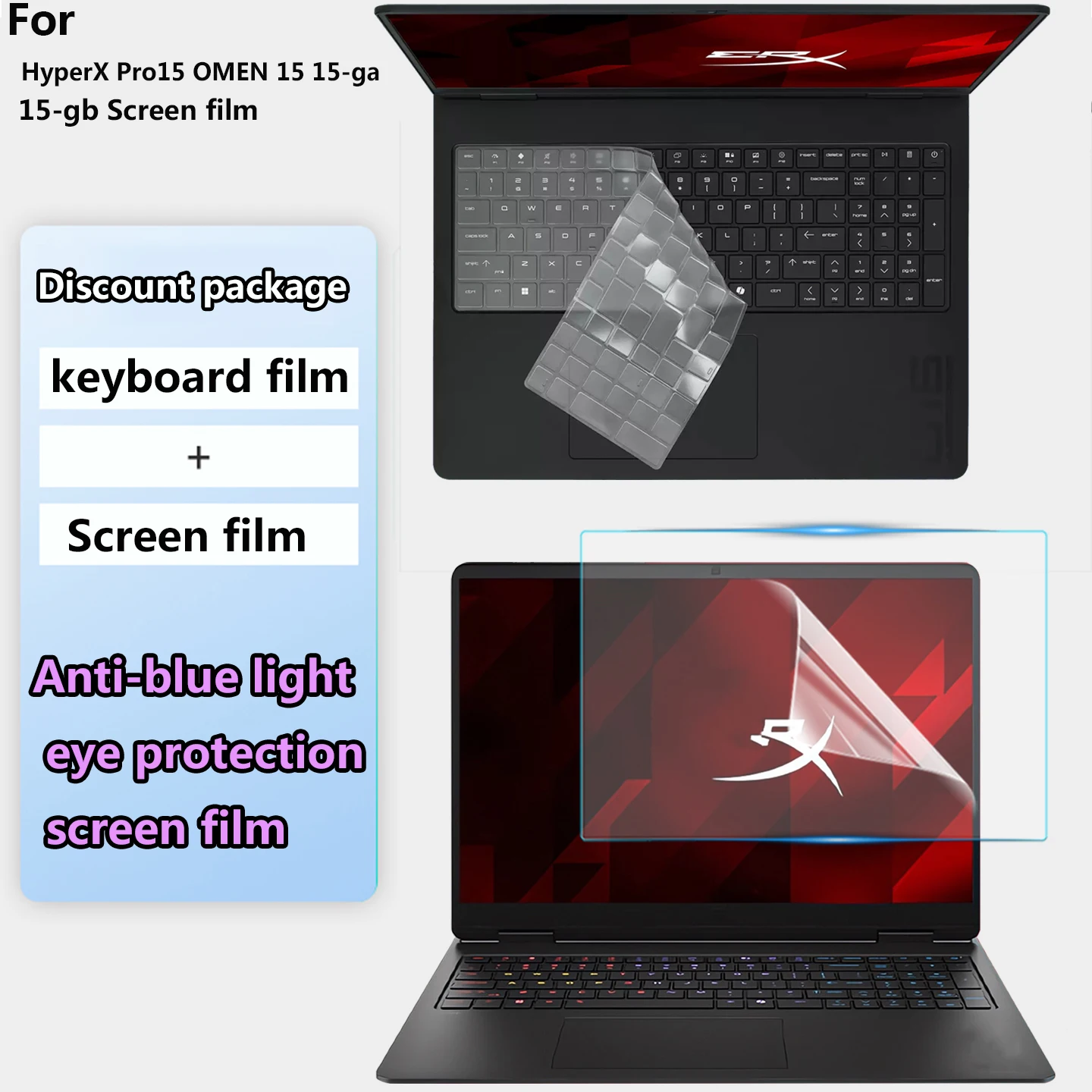 Protector de pantalla y cubierta de teclado para portátil HP HyperX OMEN 15-ga 15-gb de 15,3 pulgadas, antideslumbrante, antiluz azul, a prueba de polvo