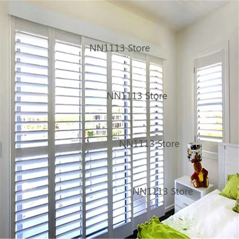Custom Precast California Horizontal Wooden Interior Louvre Shutters - Consult before Order for Window Privacy And Light Control