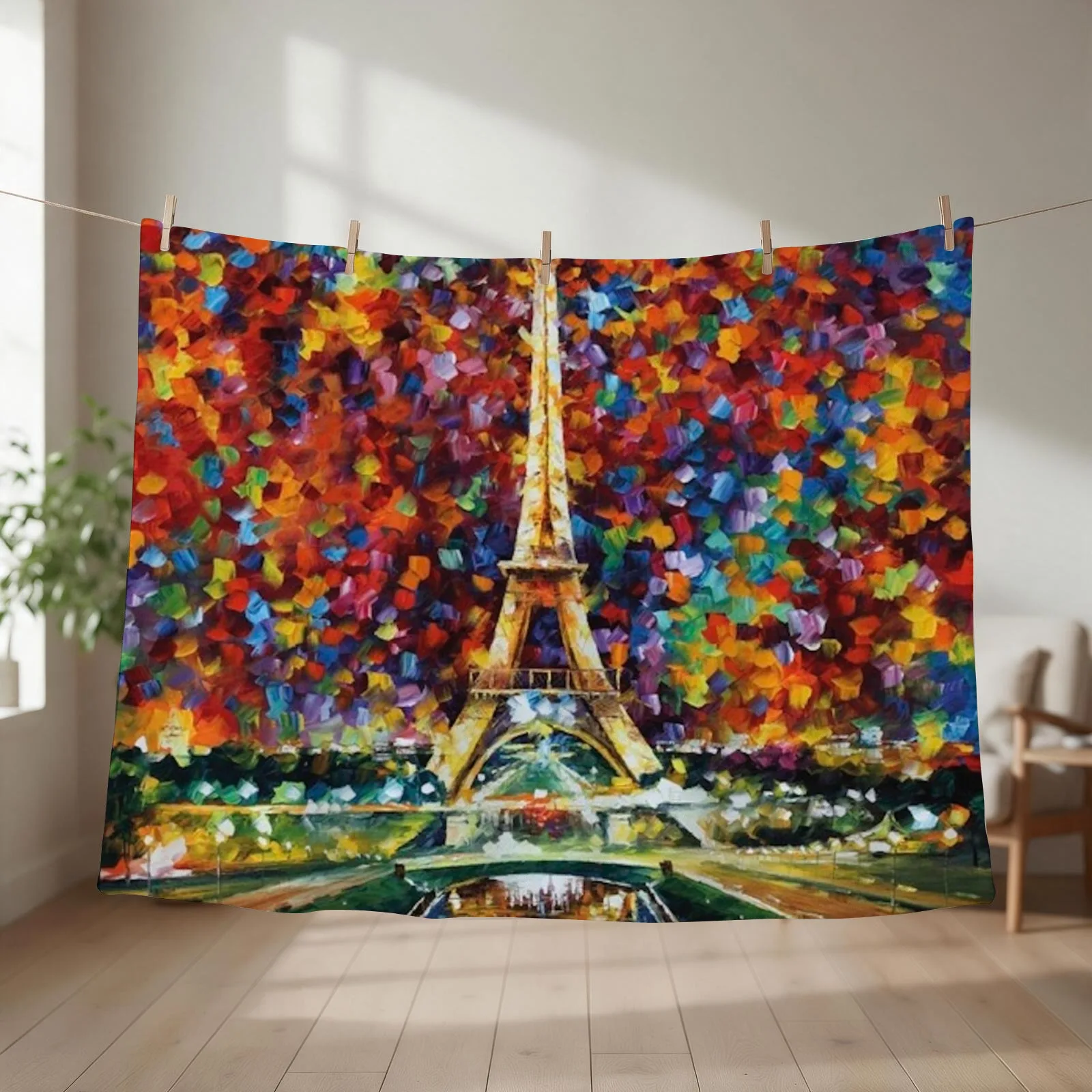 New Paris Eiffel Tower at night - oil painting on canvas Throw Blanket couch cozy soft plush fuzzy picnic outdoor blanket