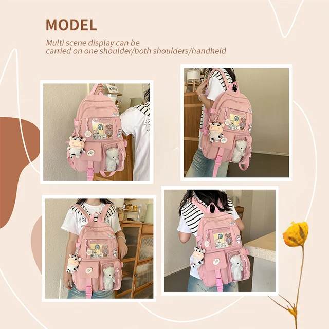 Cute Nylon Backpack for Girls, Multi-Pocket Student Bag – view 5