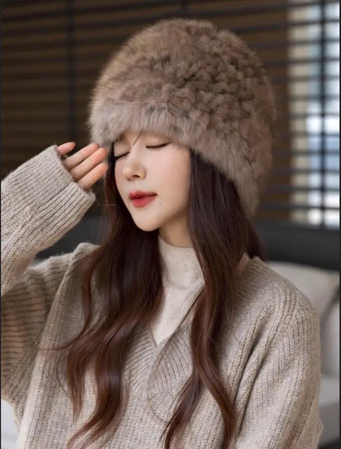 Fashion Winter Warm Natural Sable Fur Hats for Women Classic Luxury Fluffy Caps