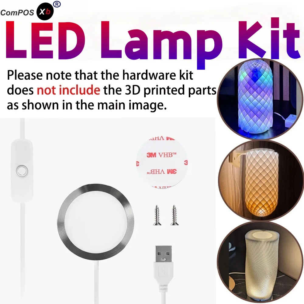 Remote Control RGB LED Lamp Kit 001 for Bambu Lab H2D/X1/P1P/A1 Multicolor RGB Includes Button Battery Makerworld for Anycubic