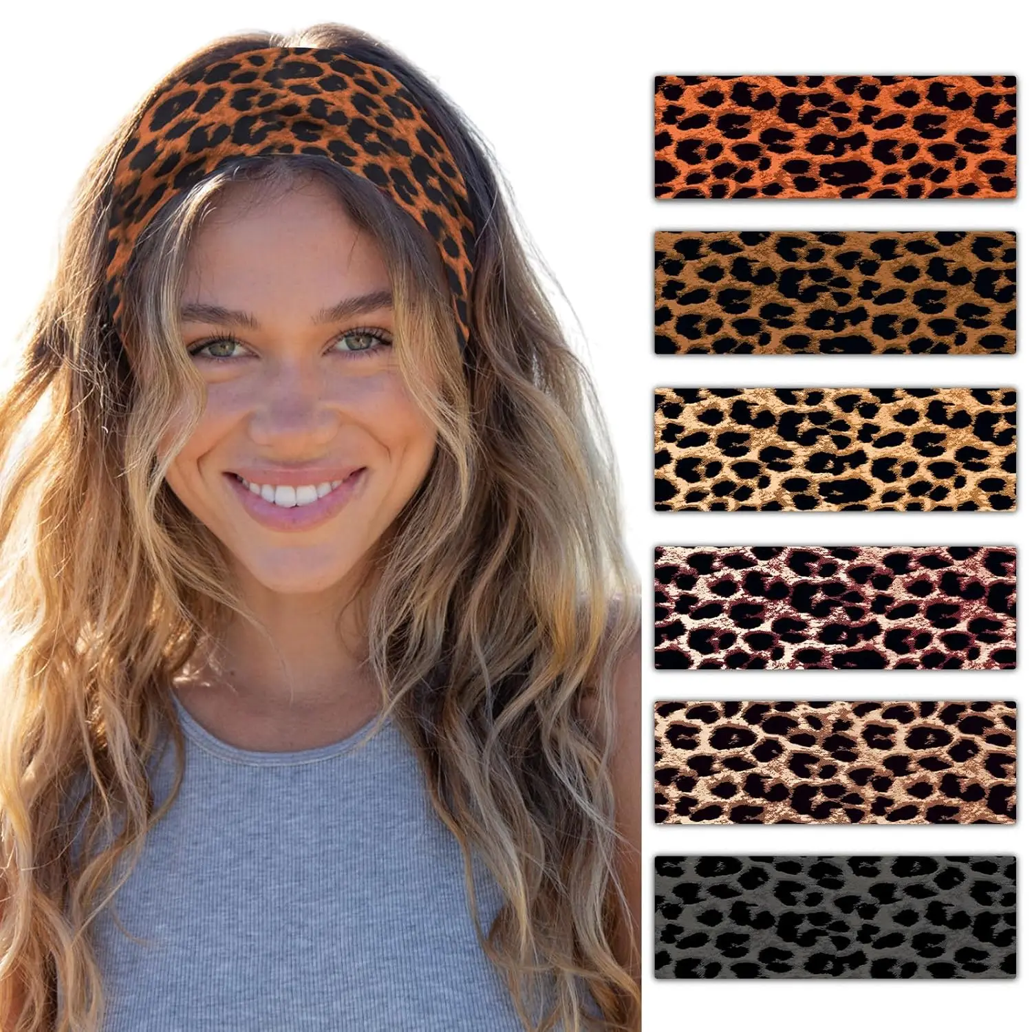 

Leopard Trendy Cheetah Wide Head Bands for Women's Hair Non Slip Wraps Elastic Stretchy Bandanas Workout Hair Accessories