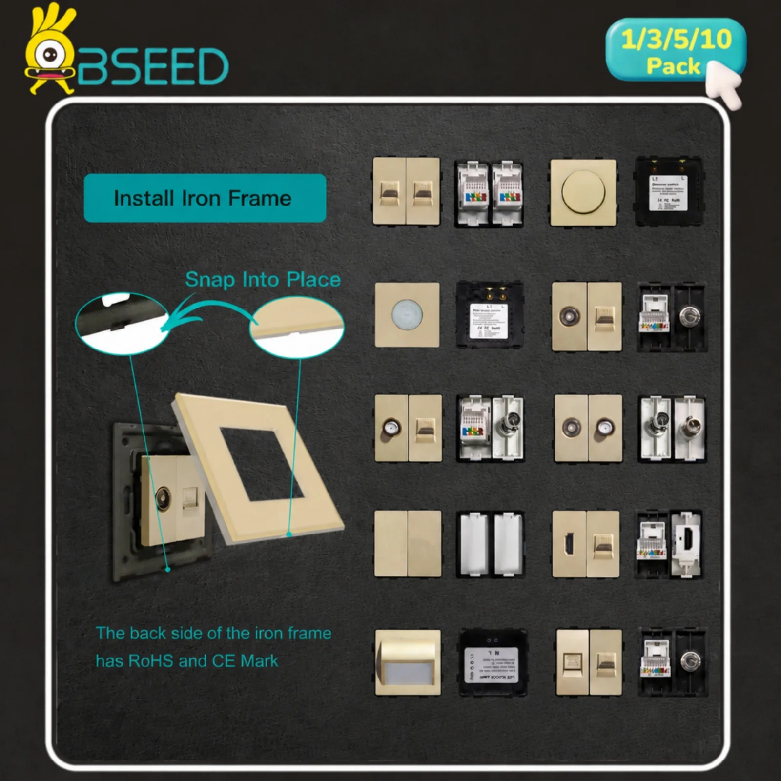 BSEED Wall TV Parts Grey Internet CAT5 CAT6 Sockets Function Module DIY EU Satellite Sockets Power HDMI Outlet Parts No Frame