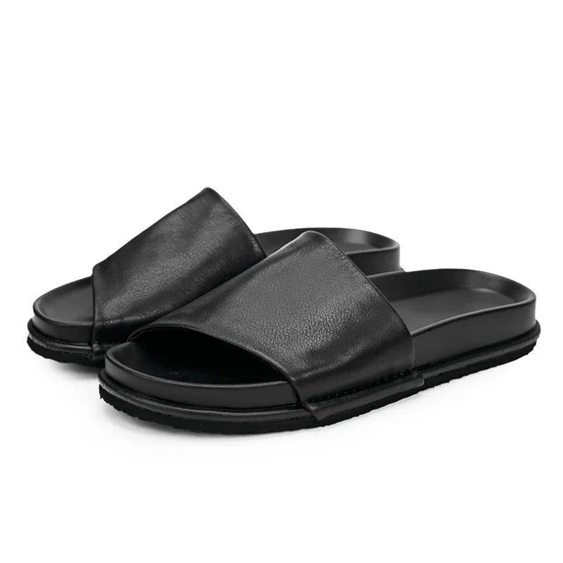 Designer Shoes Slip-On Sandals Cowhide Outside Casual Slippers High Quality Genuine Leather Shoes Men Summer Mens Flip Flops