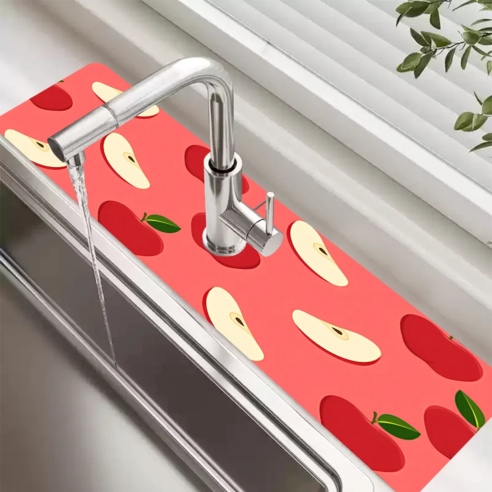 

Cute Apple Faucet Mat for Kitchen Sink Protectors Kitchen Accessories Rubber Mat Splash Guard, Bathroom Faucet Mat