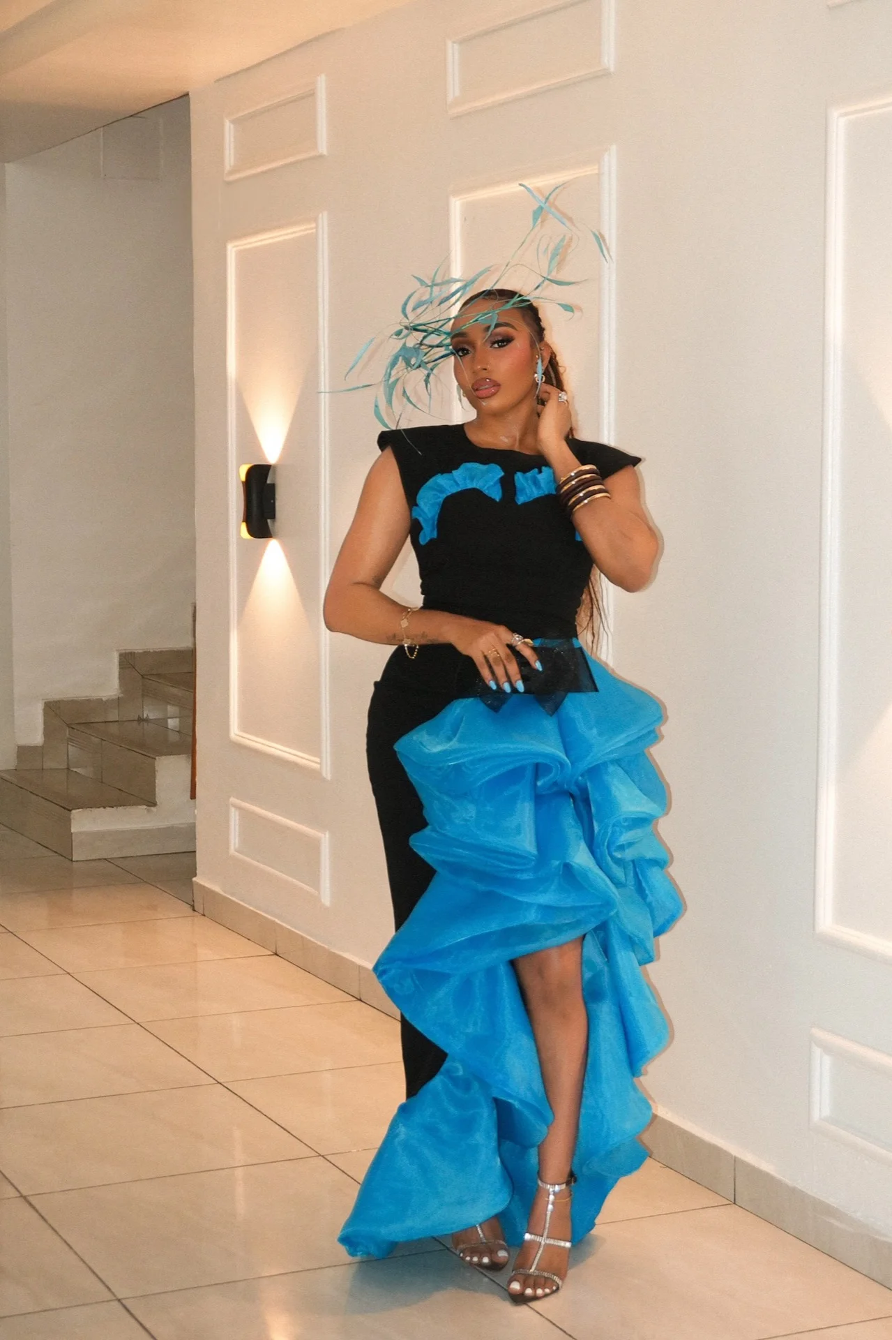 Robe de bal noire et bleue, longue couche en Organza, robe de soirée drapée, droite, élégante, fendue sur le côté