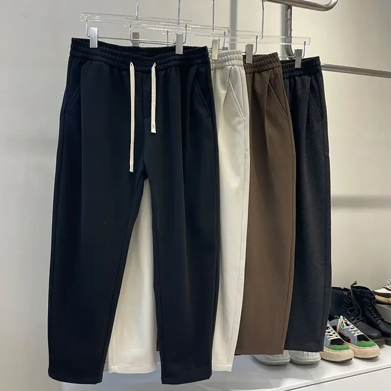 2024 New Autumn Winter plus Size 300 Pou Thiened Fce Men's Casual Pants Loose Straight Wide Leg Trousers