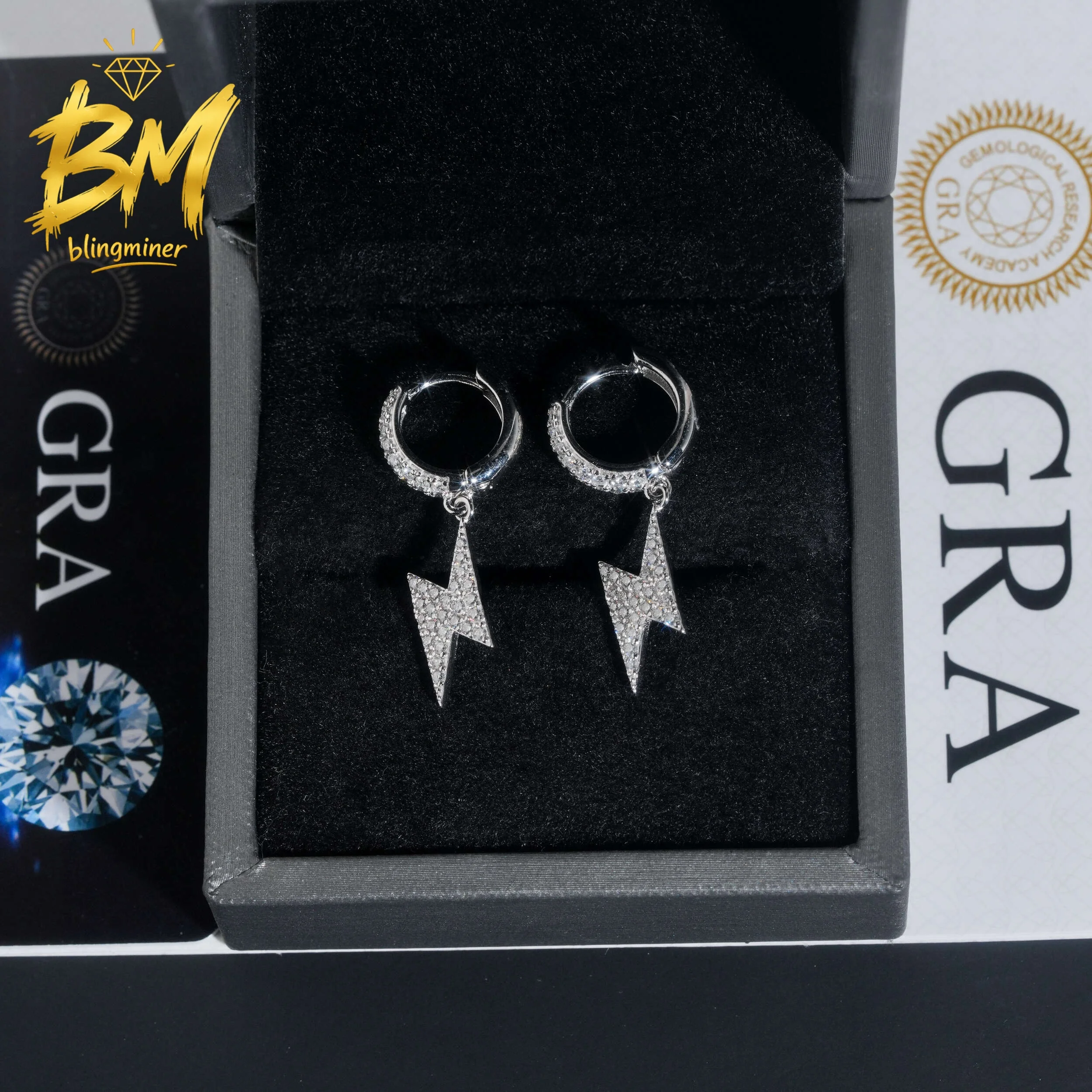 Blingminer Lightning Charm VVS Moissanite Earrings For Men Women S925 Silver Ear Studs Pass Diamonds Tester Free GRA Shipping