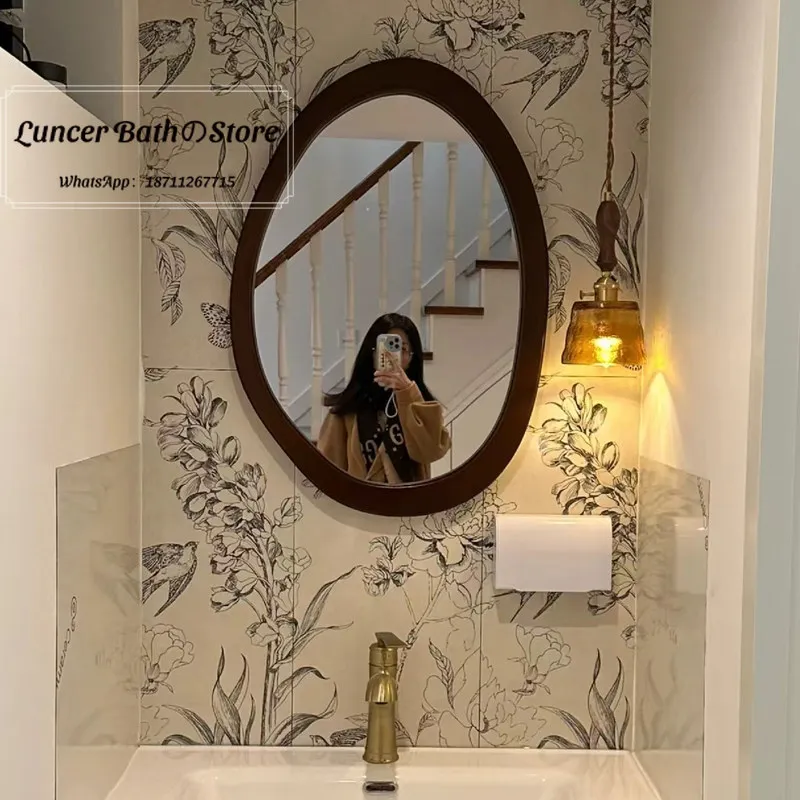 French retro bathroom mirror - wall-mounted, irregular, vintage-style vanity mirror for bathroom