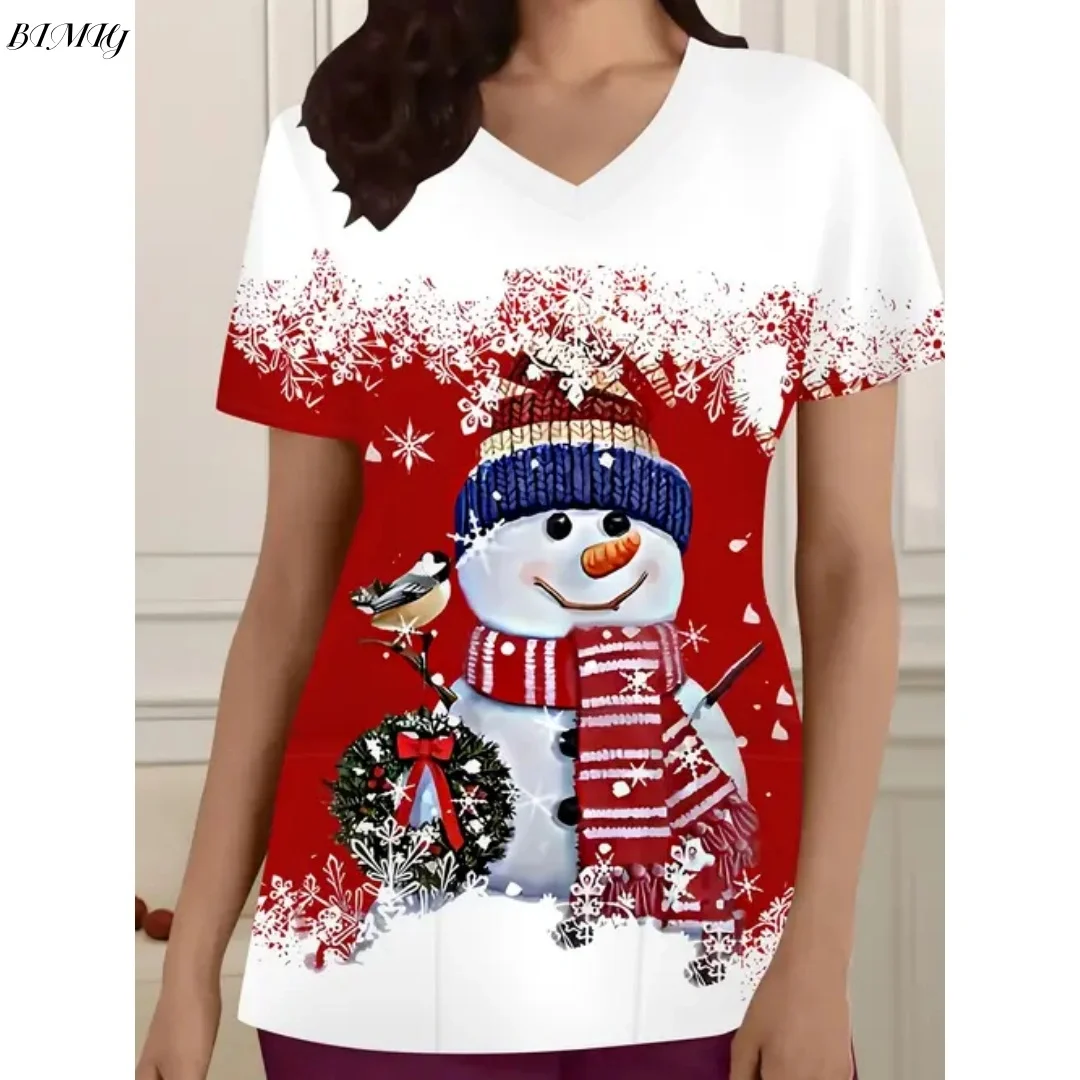 新しいクリスマス手術用ユニフォーム女性獣医歯科医療ユニフォームマイクロストレッチ V ネック半袖トップス女性の医療ユニフォーム