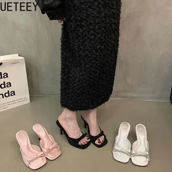Designer Style Party Dress Women Slippers Shoes Fashion Butterfly-knot Summer Open Toe High Heel Ladies Slides Shoes