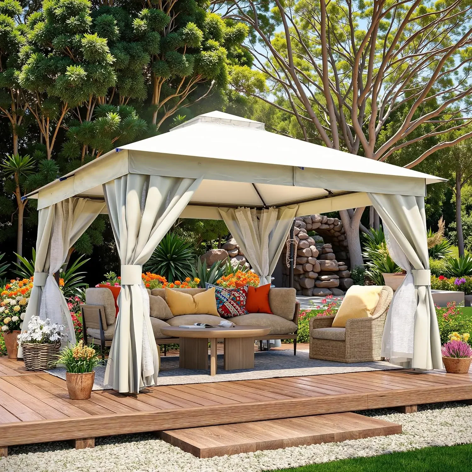 

Альтанка для патио на открытом воздухе размером 12 x 12 футов с расширительными болтами, сверхмощная палатка для вечеринок и укрытие с двойными крышками, москитная сетка