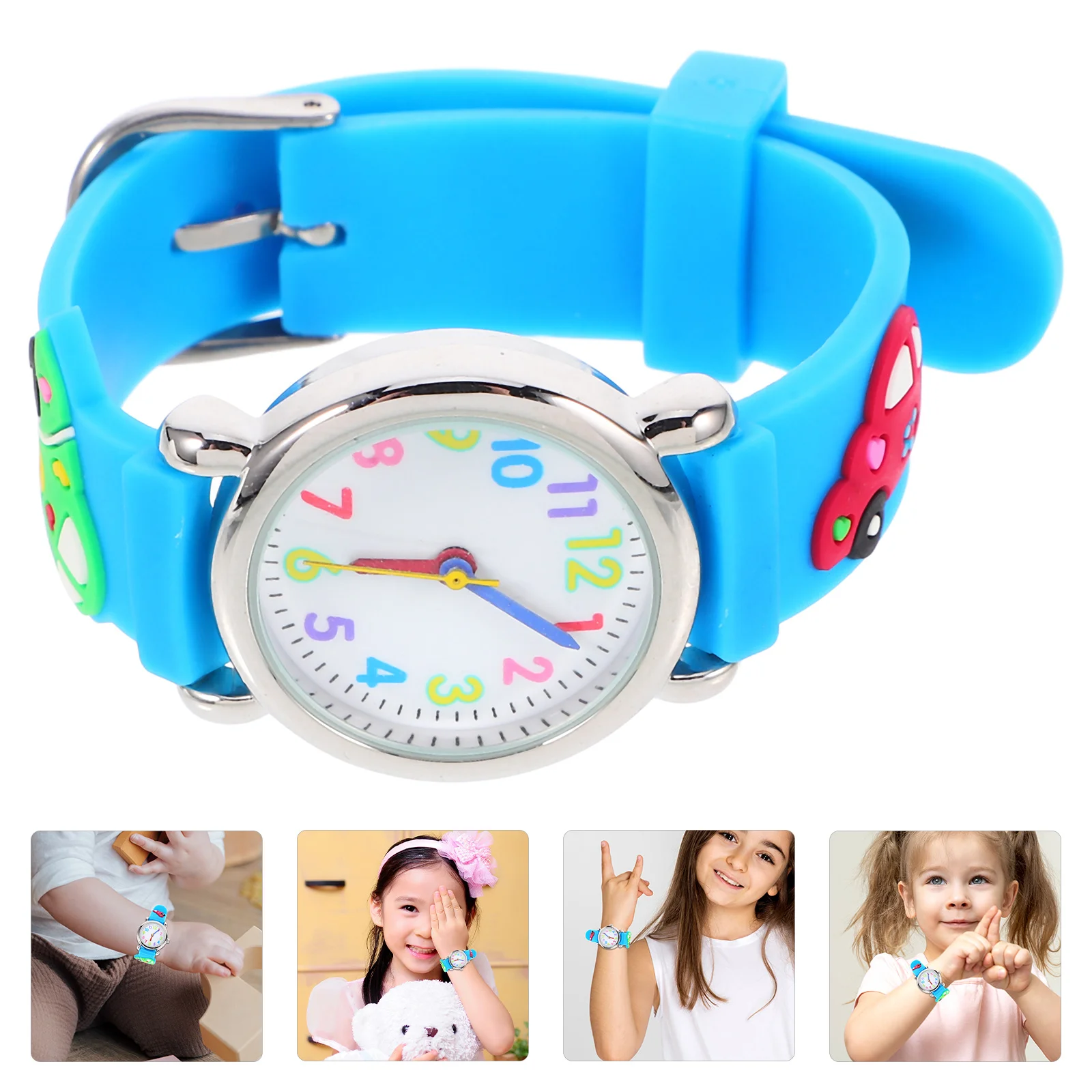 

Cartoon Kids Watch Creative Vehicle Pattern Quartz Movement Birthday Gift Durable PVC Strap Safe for Children Cartoon Kids Watch