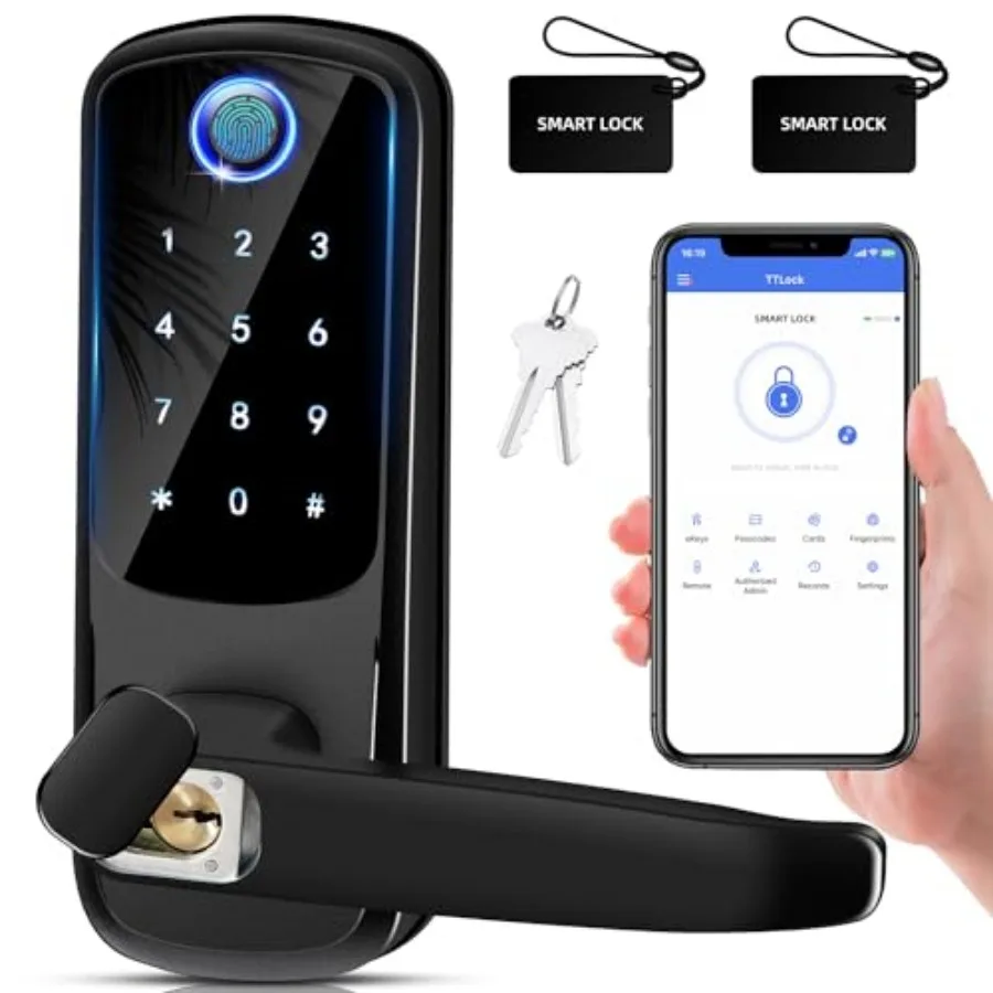 

Smart Door Lock with Handle, Keyless Entry Digital Lock for Front/Interior Door, Fingerprint Exterior Locks, Electronic Deadbol