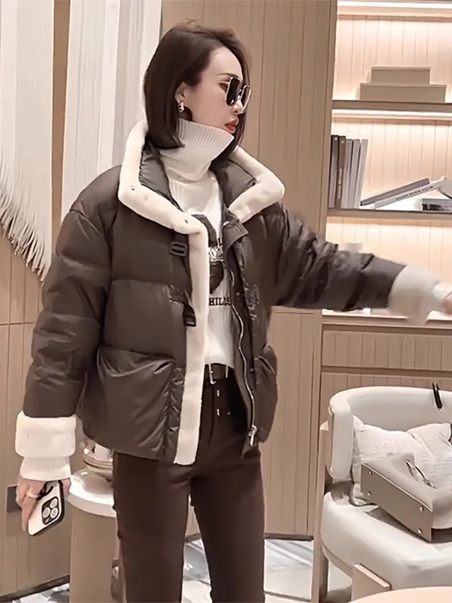 Luxury Women Down Cotton Coat for Winter 2024 Stand Collar Puffer Jacket Thick Warm Female Feather Parkas Snow Outerwear