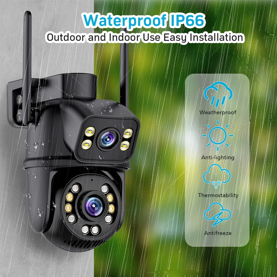 4K Wifi PTZ Camera Dual Lens 8MP HD Outdoor IP Camera Auto Tracking Security Protection CCTV Surveillance iCsee P2P RJ45 port