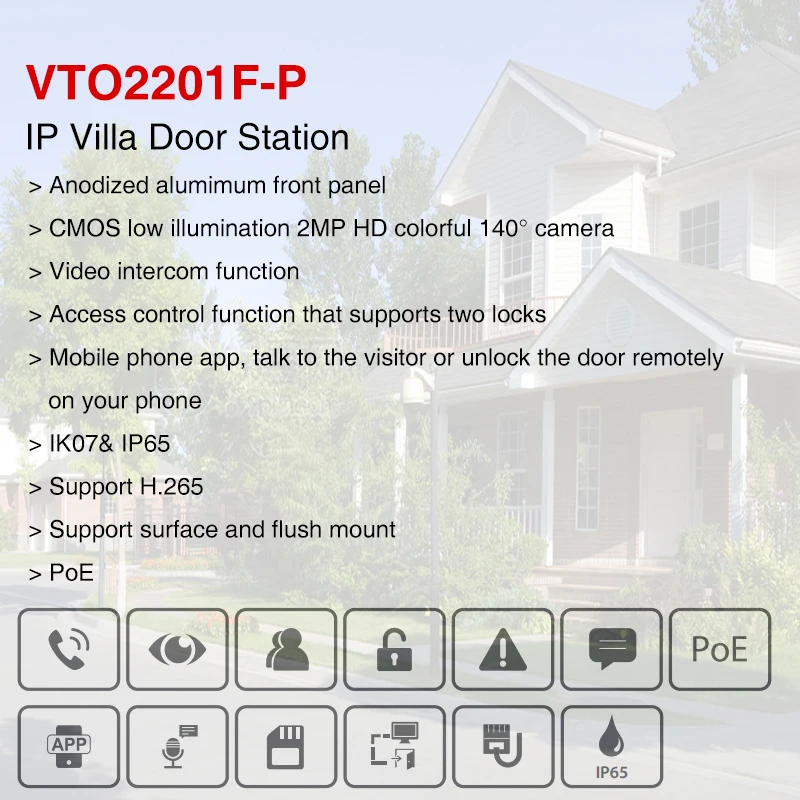 DaHua-timbre de puerta de Metal para teléfono móvil, intercomunicador con llamada a la aplicación del teléfono, multilenguaje, VTO2201F-P, reemplazo de VTO2202F-P-S2, PoE, IP