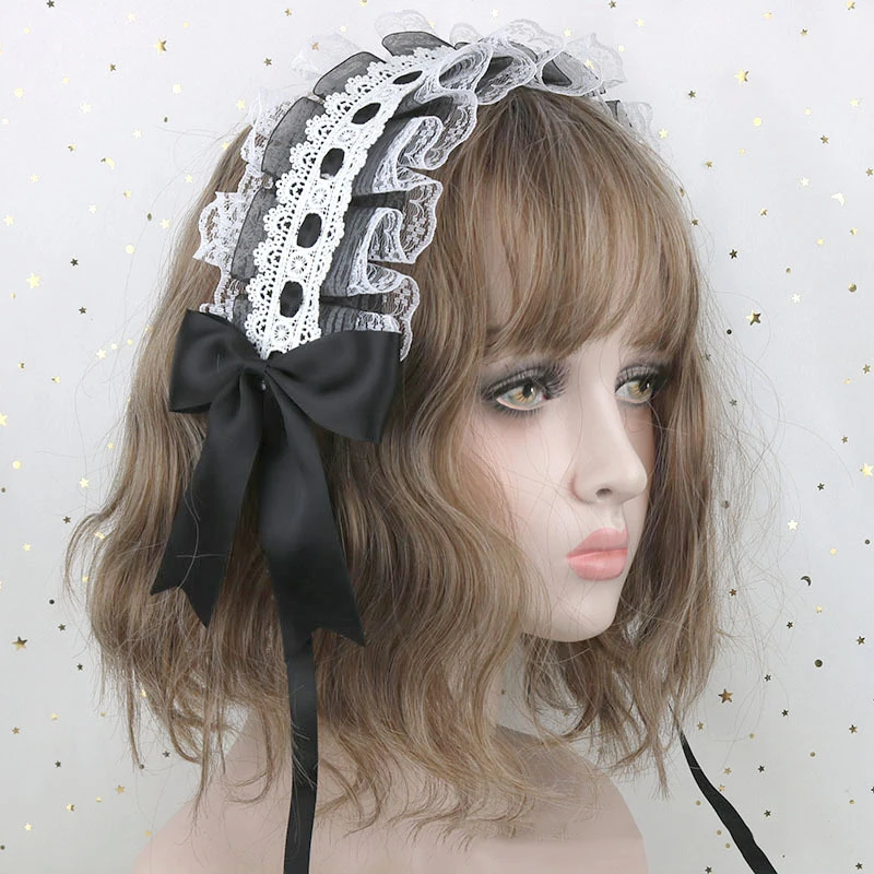 1PC Lolita Ruffled Headband Lace Ribbon Bowknot Hairband Hairpins Anime Maid Cosplay Headdress Hair Accessories Girls Gifts