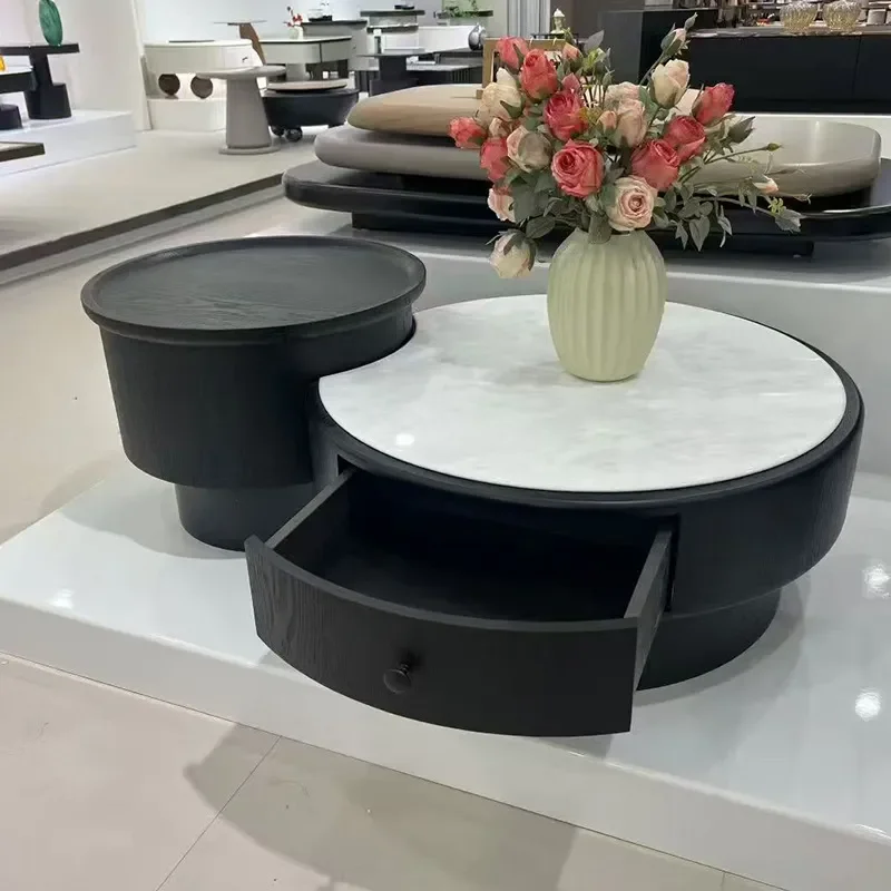 Lift Top Coffee Table Round Sintered Stone Storage Centerpiece Small Space Living Room Dining Game Table Modern Minimalist