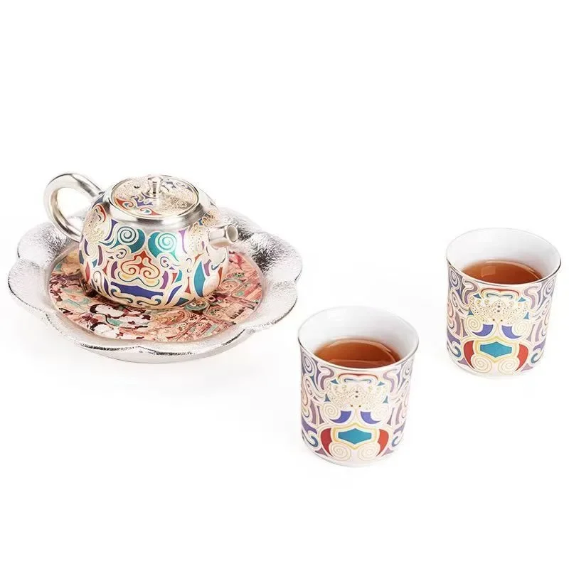 Silver pot handmade silver tea set gift portable ceramic kung fu tea set gift box