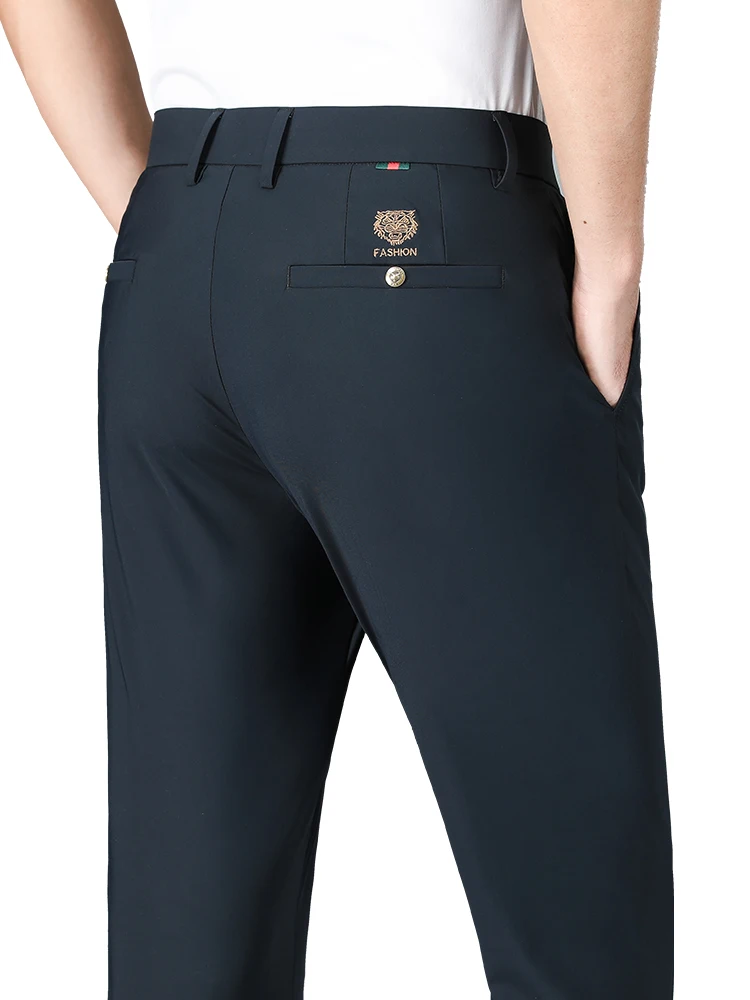 

Paul Men's Casual Pants Summer Trend Tiger Head Embroidery Thin Busin Mid-aged Straight Loose Long Trousers