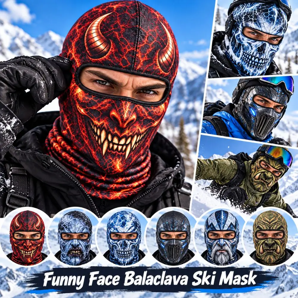 3D Printed Skull Demon Print Funny Ski Mask Full Coverage Quick Dry Ski Mask Hood Sweat Absorbent Breathable Eye Hole