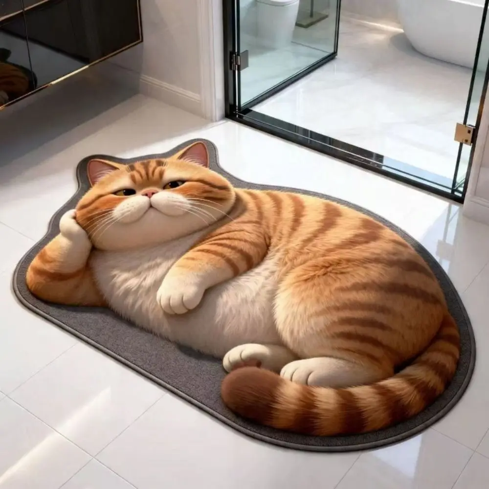 Cute Diatomaceous Earth Lifelike Cat Floor Mat 40×60CM 50×80CM 60×90CM Water-absorbing Bathroom Carpet Non-slip Washable
