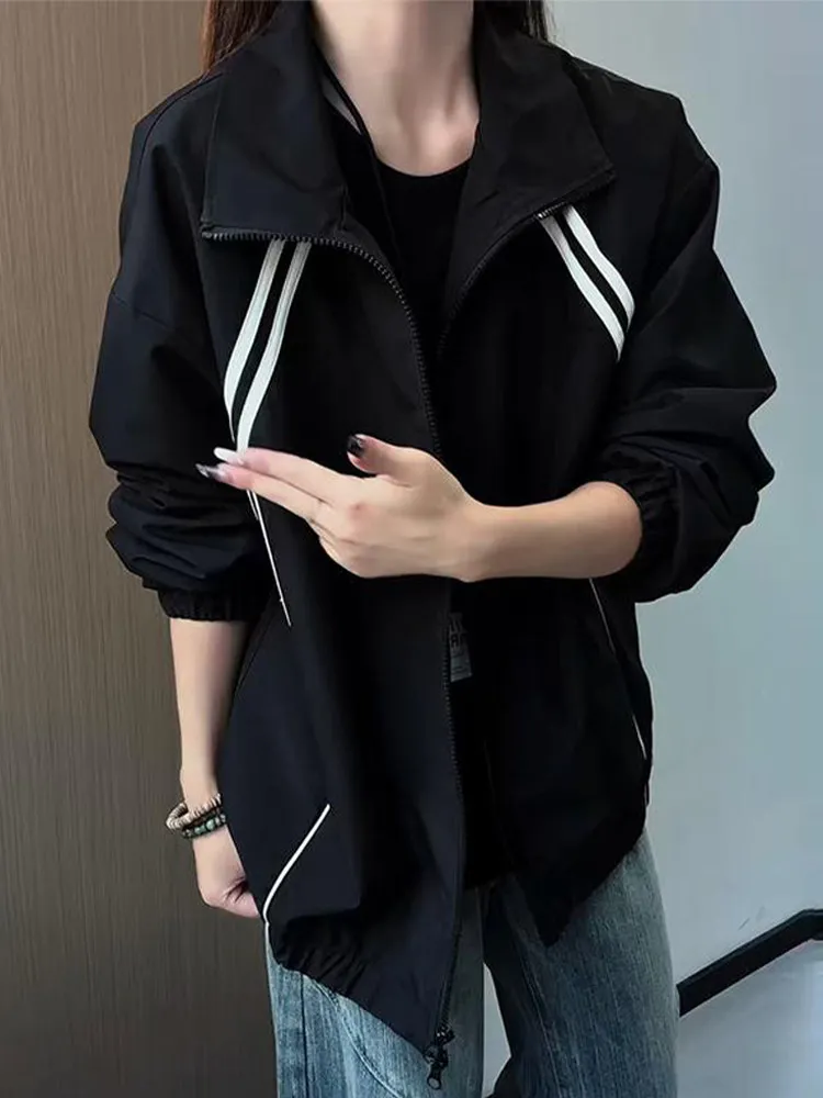 American Stripe Splicing Shoulder Flight Jacket Coat Men Women Autumn Cleanfit Three-proof Workwear Style Casual Outerwear