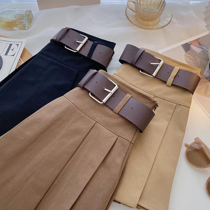 Moda cintura donna gonne a pieghe pantaloncini a vita alta minigonna bottoni donna coreana tutto abbinato gonna nuovo